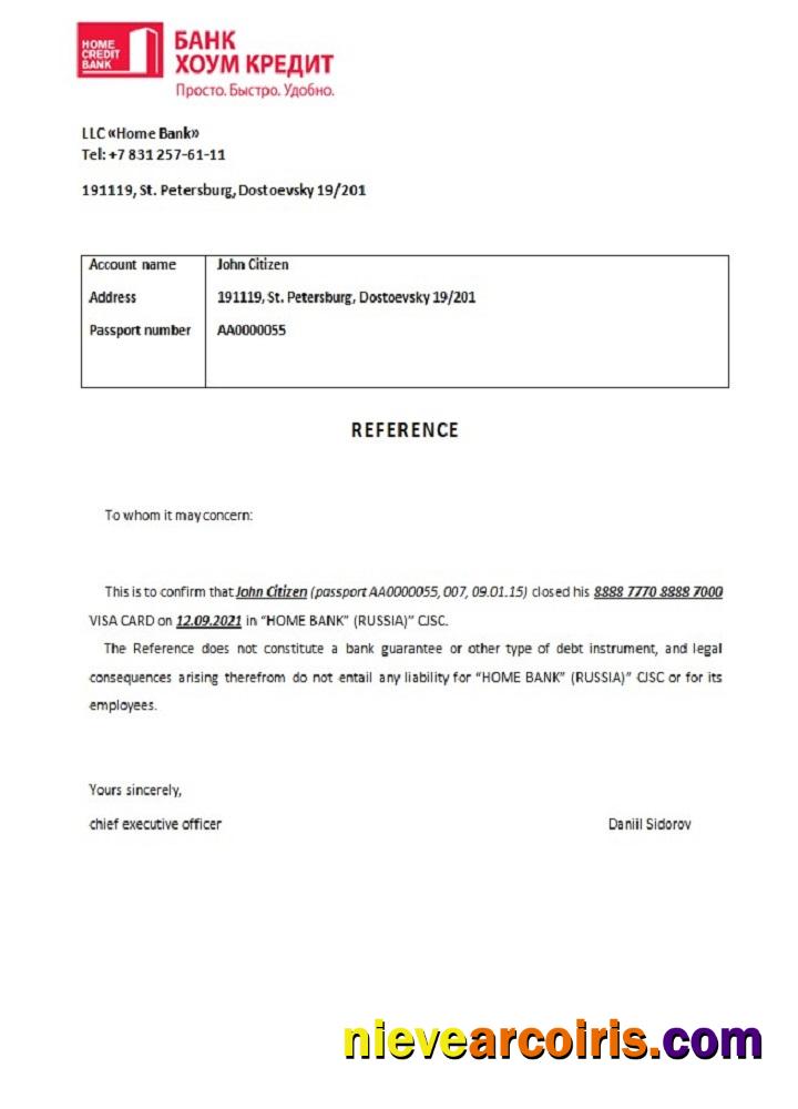 Russia Bank Home Credit closure reference